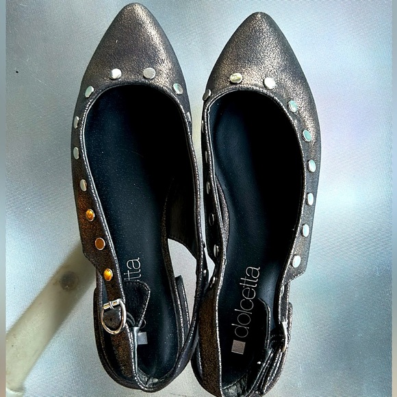 Dolcetta Shoes - Dolcetta Women’s Stella Sling-Back Flat - Gray Size 6 Studded Metallic
